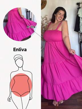 Enliva Vestido largo tipo línea A de unicolor con tirantes para mujer en tallas grandes