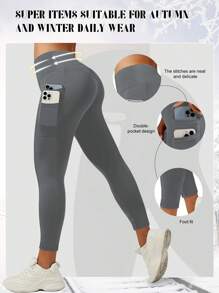 Große Größen Leggings mit Mehrfachtaschen für Damen, dehnbar, Größe X-5XL mit hoher Taille und Bauchkontrolle, Damen Leggings für Training und Yoga