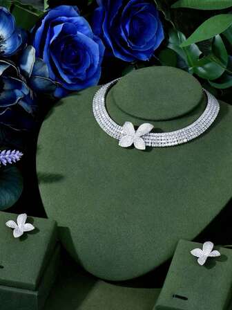 1 Set Elegant Cubic Zirconia Rhombic Decor Jewelry Set, Suitable For Women's Party Wear