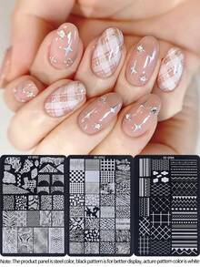 1/2/3pcs Animal Print Pattern French Nail Art Stamping Plate Leopard Snake Zebra Stripes Summer Nail Stamp Template Stencil Grid Print Geometry Stainless Steel Reusable Manicure Tools DIY Salon Nail Supplies - Silver - View 3