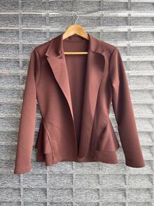 Women's Formal Blazer With Ruffle Details On The Sides, Thick Neoprene Fabric - 咖啡棕 - 查看 1