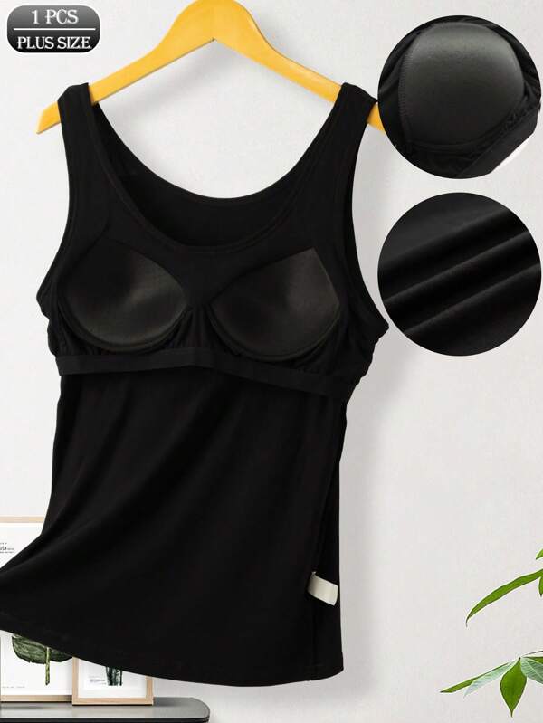 Plus Size Tank Top, Versatile Outerwear With Built-In Padded Bra