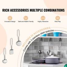 Cocina de juguete de madera esquinera, juego de juguetes con luces y sonidos, cocina infantil con máquina de hielo, horno, fregadero, reloj, microondas, refrigerador y accesorios, para niños pequeños y preescolares, color blanco - Blanco - Ver 2