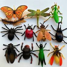 8pcs/12pcs Large Size Insect Toy Models, Scientific Cognitive Puzzle Toys, Realistic PVC Material Bugs, Spider Butterfly Dragonfly Ladybug Etc, Birthday Party Cake Topper Insect Figurines, Fool's Day Prank Toys