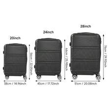 Living And Home 3PCS ABS Suitcase Set (20"/24"/28") - Lightweight Luggage With TSA Lock & 360° Wheels - Black - Black - View 6