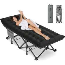Folding Sleeping Cot For Adults Guest Bed Heavy Duty Portable Cots Camping With Mat, Double Layer 1200D Oxford Cloth, Rated For 880 Lbs