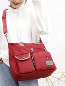 女士尼龙单肩包，防水手提包，大容量多功能旅行包 - 紅色 - 查看 3