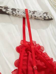 Plus Size Lace Patchwork Camisole Nightgown And Thong Lingerie Pajama Set, Christmas