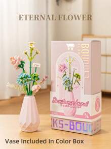 1 set de mini briques, blocs de construction en forme de fleurs avec un vase emballé. Série de fleurs colorées DIY, bouquets décoratifs, fleurs artificielles, décoration unique maison DIY, collection botanique, soulagement de la pression, activités de construction anti-stress, ornements de bureau, créez votre propre collection de fleurs, cadeau parfait pour anniversaire, fête des mères, cadeau de Saint-Valentin créatif, construction en famille, modèle pour exposition.