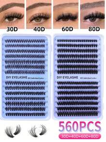 560 grupos de extensiones de pestañas postizas individuales rizadas tipo D, esponjosas y densas de 30D+40D/60D+80D, rizo D, estilo desflecado de 9-18mm, 560 piezas de pestañas postizas para DIY - D - Ver 2