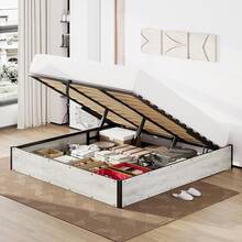 Full/Queen/King Size Lift Up Storage Platform Bed Frame, Metal Bed Frame With Wooden Slats Support And Large Storage Space, Noise Free Design, Easy Assembly Structure, No Box Spring Needed, Modern Bedroom Furniture, White Birch - Bạch Dương - Xem 1