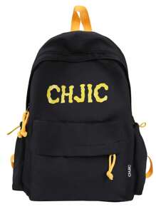 1 pieza Mochila unisex de nailon, mochila escolar/universitaria con estampado de letras de moda, mochila de ocio/viaje con cierre de cremallera, adecuada para todas las estaciones
