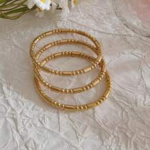 3 Pcs Gold Plated 18K Stainless Steel Bamboo Knot Bangle Bracelet For Women, Suitable For Daily, Party, Event And Gift - Gold - View 15