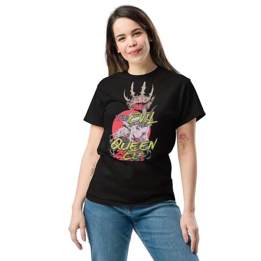 Camia De Anime De O Maado, Camia Gráfica De Sía Oscura, Regalo Uni Perfecto Para Fanáticos Del AnimeWo's 220g Thick Cotton T-Shirt With Butterfly Print Pattern, Suitable For Girls And Wo's Short Sved Round Neck Inspirational Shirt, Cute Aesthetic Y2K Style Summer Top, Suitable For Outdoor, Family, Work Or Street Wear Casual Loose Daily T-Shirt - màu đen - Xem 1