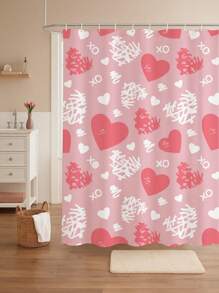 1/4pcs Luxurious Love-Themed Bathroom Set - Slip-Resistant Shower Curtain With A Football Pattern And U-Shaped Seat Cushion, Plus A Pair Of Slip-Resistant Foot Mats That Can Be Given As Gifts (Machine Washable) Room Decor Bathroom Accessories Back To School