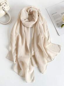 1 pièce Foulard en mousseline de soie légère de couleur unie, hijab pour femme, châle décoratif simple et polyvalent pour la protection solaire