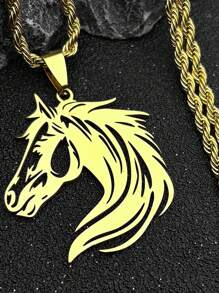 Colgante estético de caballo de acero inoxidable en color dorado/plateado, joyería de moda para mujeres y hombres, collar
