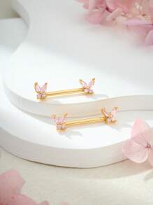 AVYRING 2pcs Butterfly Nipple Piercings Bar Cute 14G Nipple Rings 2pcs Nipple Shield Barbell Piercing Jewelry