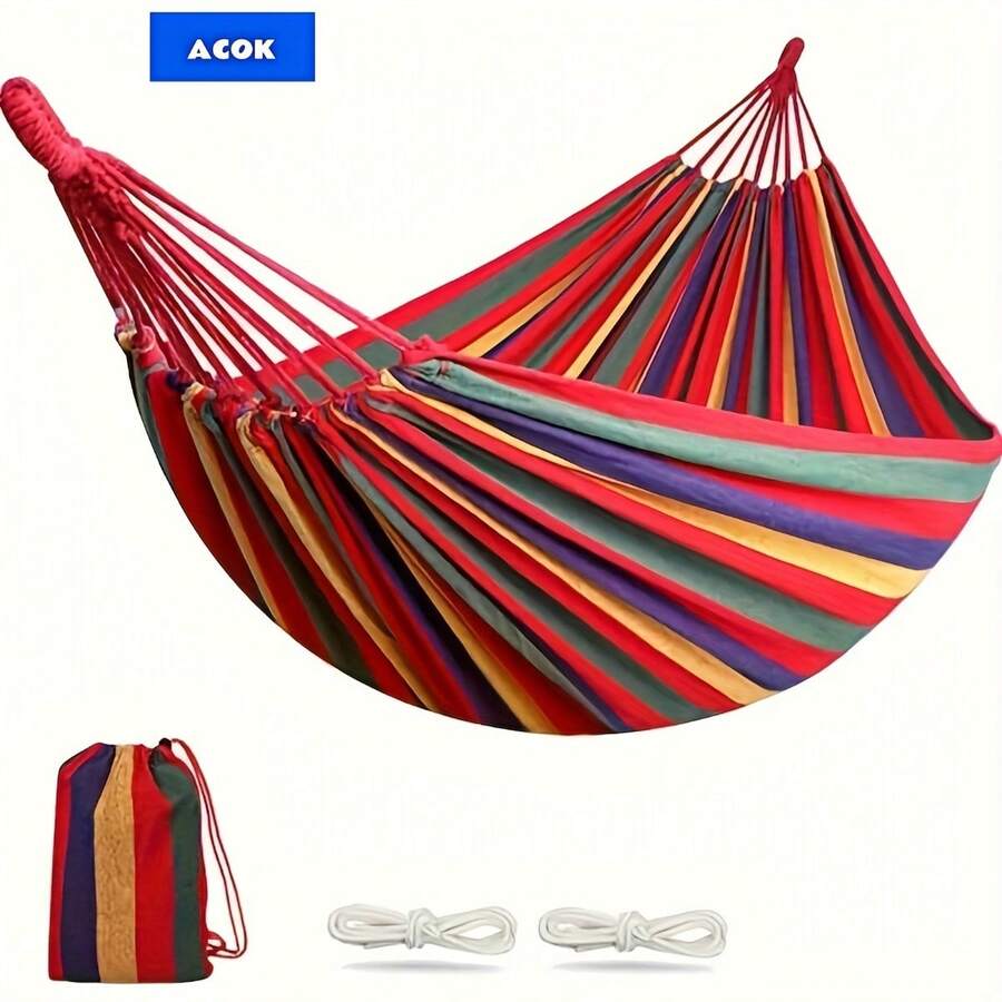 Hamaca para exteriores de gran resistencia, con capacidad de 450 lbs, durable y portátil, incluye correas para árboles y bolsa de transporte, apta para camping, patio, jardín y uso en interiores - tela roja, 102.36x31.5 pulgadas