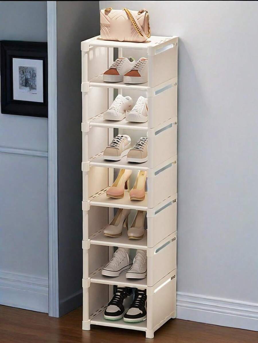 1 件多层鞋架收纳整理器，简约设计，适合家庭入口、宿舍、公寓使用，节省空间 - 白色 - 查看 1
