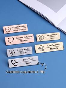 1pc Custom Engraved Name Badge Pin,Stainless Steel Name Tag Square Shape Badge For Managers And Professionals, Minimalist Design Business ID - Multicolor - View 9