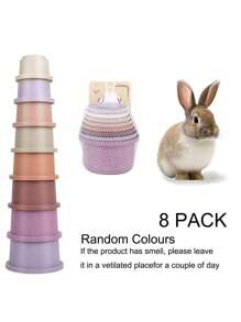 8-Piece Stacking Cups Toy For Rabbits And Hamsters, Mixed Color Plastic Nesting Cups, Cognitive And Sensory Stacking Cups Set, Rabbit Snack Cup, Hamster Toy, Intelligence Toy, Rabbit Snack Cup, Playing Intelligence Toy