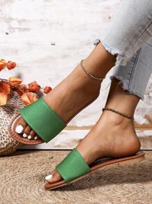 Women's Round Toe Casual Flat Slide Sandals, Summer Outdoor Open Toe Slippers