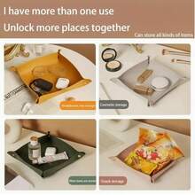 1 件优雅仿皮托盘收纳盒 - 开放式堆叠收纳盒，适用于桌面、钥匙、腕表、化妆品和珠宝 - 多用途矩形展示托盘，带纽扣封口，适用于客厅配件和零食，配件托盘 | 优雅收纳盒 | 金色装饰，珠宝托盘，珠宝托盘 - 均碼 - 查看 8