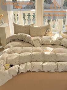 3 pièces Ensemble de literie (1 housse de couette, 2 taies d'oreiller, sans rembourrage) en polyester épais avec imprimé floral frais, lavable en machine, pour dortoir de garçon/fille