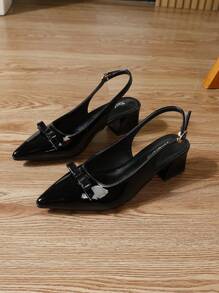 Sandales à talons épais noires à la mode pour femmes, chaussures d'été confortables à enfiler avec un nœud papillon, talons compensés à bout fermé