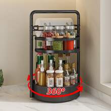 1pc Multi-Functional Spice Rack With Tissue Holder, 360° Rotating Kitchen Storage Rack, Spice Jars Organizer, Kitchen Accessory