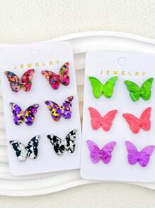 3 pares de aretes tipo mariposa de acrílico en colores brillantes surtidos, con un toque de brillo, apropiados como regalo para mujeres jóvenes y parejas