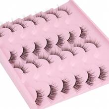 Short Lashes Natural Look False Eyelashes Thick Volume Faux Mink Lashes Pack Wispy Strip Fake Eyelashes Cat Eye Lashes That Look Like Extensions 14 Pairs - J- Half Natural - View 5