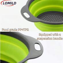 LOMILD - Cesta de drenaje plegable grande/pequeña, Cesta de lavado de frutas y verduras de cocina, Cesta de drenaje redonda de silicona de uso múltiple, Colador para lavar frutas para camping al aire libre, Utensilio de limpieza para comidas al aire libre, Herramienta de cocina para camping