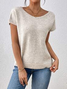 1 pieza Top holgado de estilo suave y fashion con lazo en la parte delantera y trasera, cuello de halter, chaleco de unicolor y de punto - Albaricoque - Ver 5