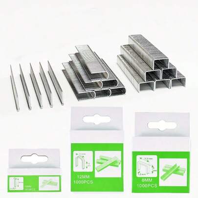 Heavy-Duty Stapler Kit, Three Sizes Of Staples, 1000 Pcs/Pack, Suitable For Staple Guns, Including Door Staples 5/16", U-Type Staples 1/2", T-Type Staples 3/8"