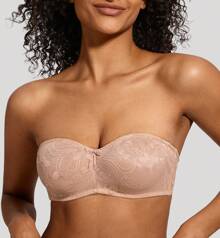 MELENECA MELENECA Women's No Padding Sheer Lace Bandeau See-Through Minimizer Underwire Strapless Bras