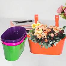 Conjunto de vasos de flores de ferro metálico com 7 peças, inclui 5 vasos de flores de metal, 5 etiquetas de plástico e 1 kit de ferramentas de transplante, para jardim de varanda, vasos de plantas com ganchos removíveis