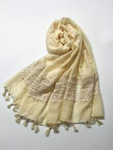 A Solid Color Lace & Embroidery Decor Scarf For Women, Suitable For Daily Use As A Sun Protection Shawl Or Headscarf Boho Bandana Headband Fashion Hairband - Multicolor - View 25