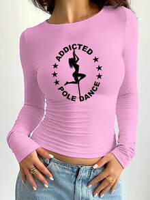 ADDICTED POLE DANCE Women's Fashion Long Sleeve Clothing - Pink - View 1