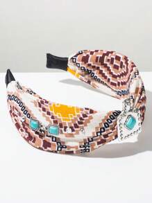 1 Stück Stirnband im Boho Chic Stil mit bedrucktem Stoff für Damen, vintage minimalistischer Kopfschmuck aus Legierung mit Türkis, Western Cowgirl Beach Accessoire