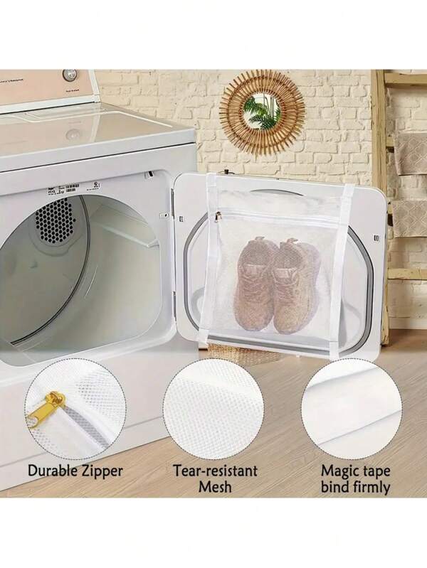 White Practical Sneaker Washing And Drying Mesh Bag, Laundry Bag, Shoe Bag With Zipper And Straps, Dryer Door Shoe Mesh Bag With Zipper, Sneaker Laundry Bag, Suitable For Storing And Washing Shoes, Clothes And Socks With Elastic Band, For Footwear, Clothing, Laundry And Commercial Use, Suitable For All Types Of Washing Machines.