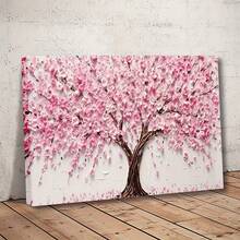 1pc Vintage Art Aesthetic Canvas Wrapping Wooden Poster, Modern Abstract Wall Cherry Blossom Tree Print Pink Peach Landscape For Weird Home Decor, Bedroom Room Farmhouse Funky Living Perfect Gift Men And Women - Hồng - Xem 2
