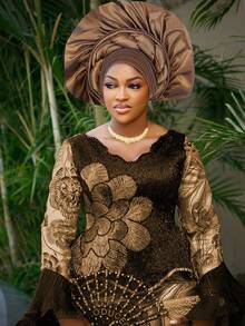 1 件女士纯色重型传统厚鞭夸张头巾帽，非常适合婚礼派对和节日礼物，夸张的 Gele 风格，Doek/Druku 风格，头巾/Hijba 风格， - 彩色 - 查看 10