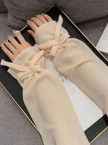 1 pieza Mangas sueltas y delgadas de mujer, protección solar de verano transpirable de unicolor casual de poliéster para actividades al aire libre como acampada, ciclismo, protección UV, primavera/verano