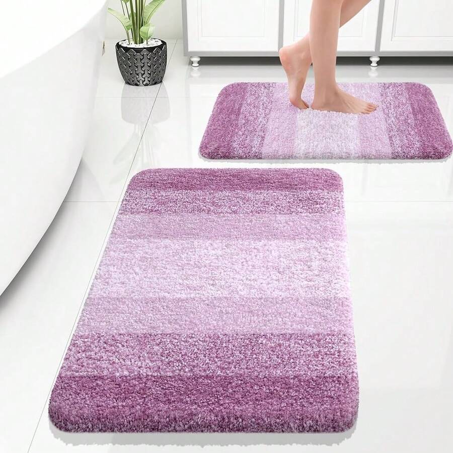 New OLANLY Bathroom Rug Set 2 Piece, Soft Absorbent Microfiber Bath Rug Set, Non-Slip, Machine Wash Dry, Plush Shaggy Bath Mats For Bathroom (30"X20"+24"X16", Pinkish-Purple) - Pinkish-purple 30" x 20" + 24" x 16" - View 1