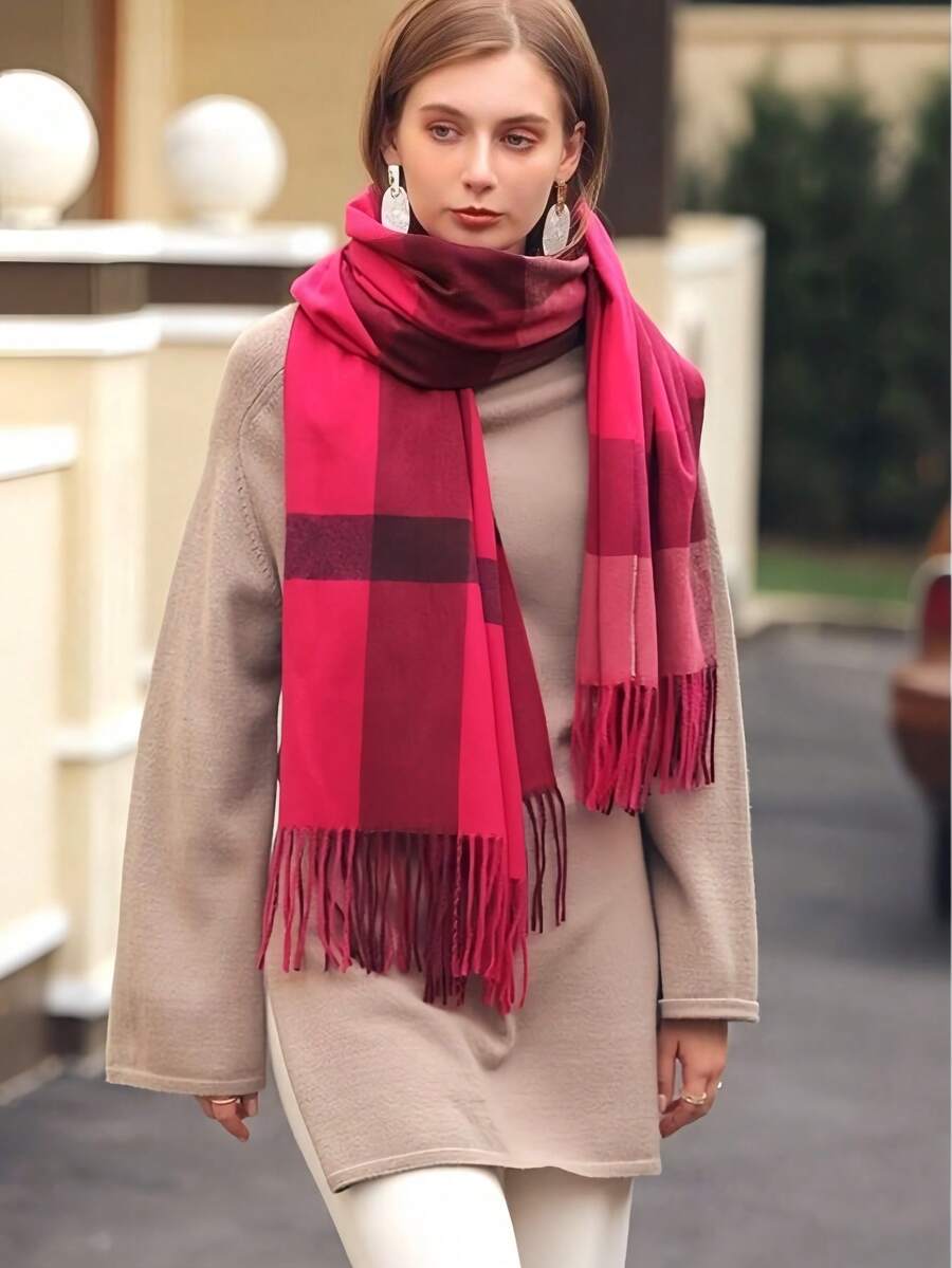 Scarf Cashmere Scarf Autumn And Winter Shawl Women's Scarf Dual-Use Thickened For - 粉色 - 查看 1