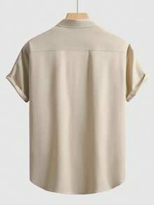 Men's Solid Color Business Casual Short Sleeve Shirt - Khaki - View 2