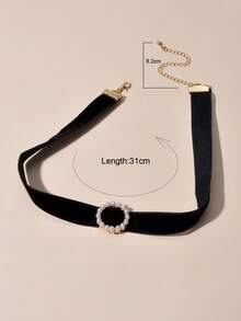 1件装时尚仿珍珠装饰黑色天鹅绒颈链，适合女性参加派对、日常佩戴、舞会等场合佩戴 - 黑色 - 查看 3