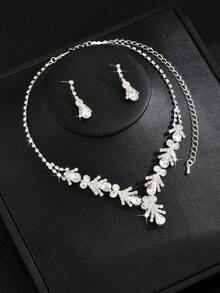 3pcs Geometric Pattern Women's Wedding Jewelry Set - Necklace, Earrings, Bracelet, Wedding/Party Accessories, Thanksgiving Valentine's Day Accessories - Silver - View 3